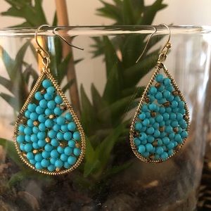 Teardrop Beaded Dangles, Teal & Gold